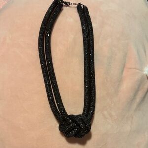 Lovisa Black Crystal Mesh Knotted Necklace - Double Strand Statement Jewelry